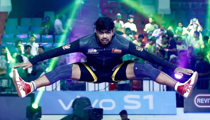 Pawan Sehrawat, famous player of kabaddi, also known as the "High-Flyer" because his agility, lightning-fast footwork, and fearless approach