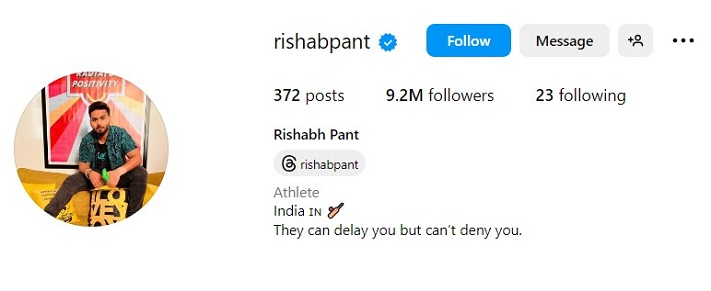 Famous cricketers often haves simple and short Instagram bio's