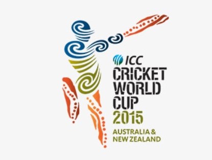 Cricket World Cup logo in 2015 with a batsman playing a masterstroke